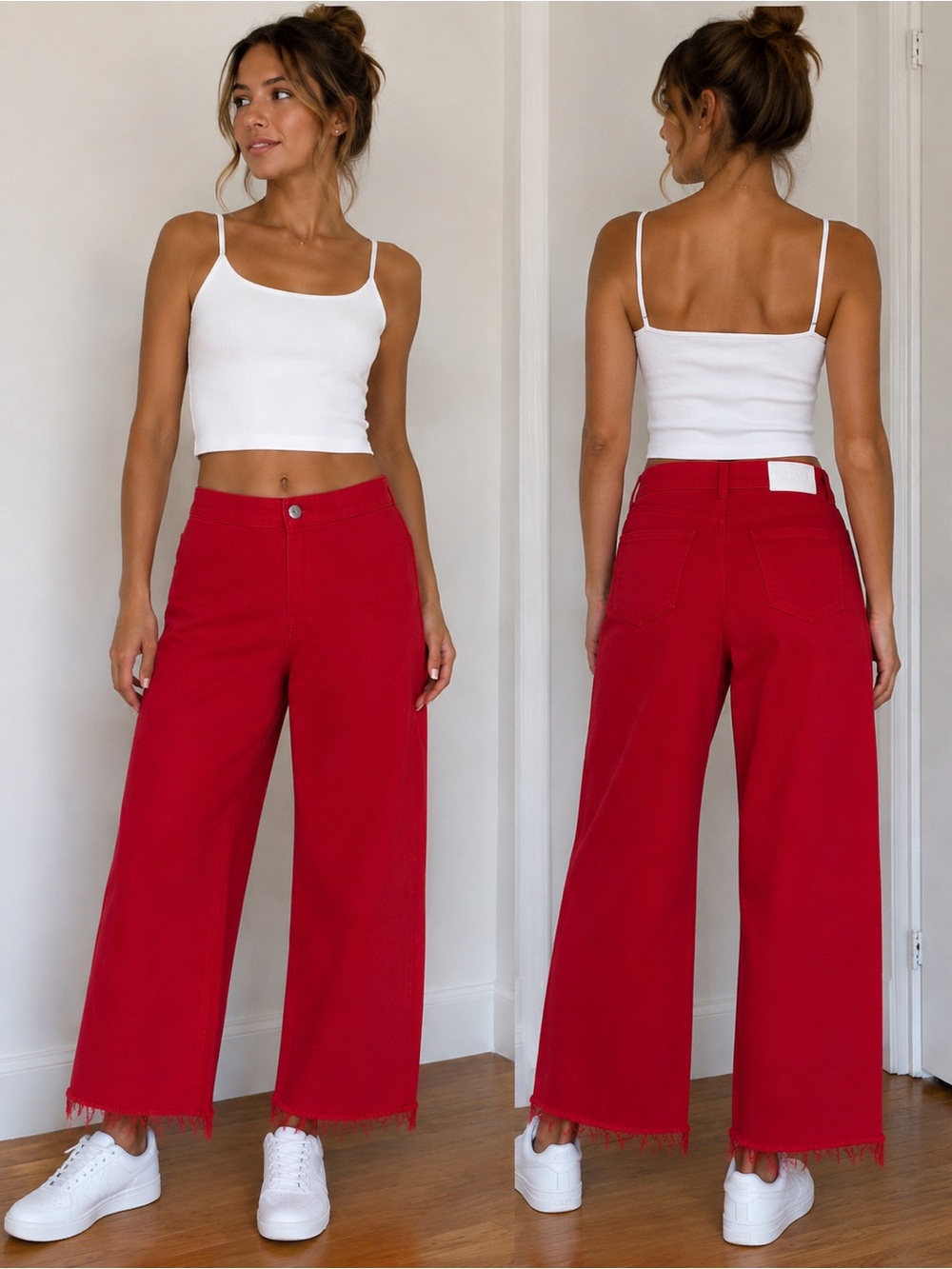 Pistola Red Cropped Wide Leg Jeans Size 27 Raw Hem High Rise